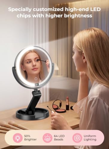 Lighted Travel Makeup Mirror,1X/10X Magnification,3 Light Modes,Black - color: Black