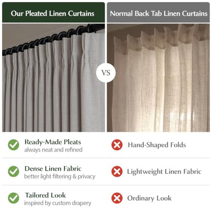Semi Sheer Pinch Pleated Linen Curtains for Living Room 108 Inches, Greige - color: Greige, size: 40"W x 108"L (Pack of 2)