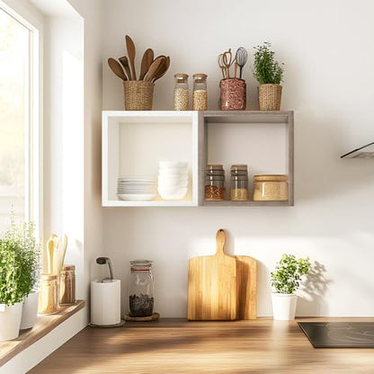 Kaboon Cube Floating Shelves Set2, Display Shelves Wall Mount 7.75" D x 12.5" W x 12.5" H, (Eucalyptus, Square 2 Cubes) - color: Eucalyptus, size: Square-Set2