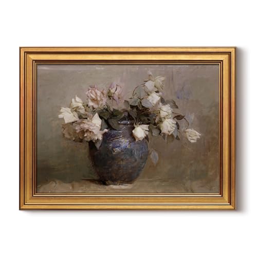 HUARCEY Framed Canvas Wall Art, Classical Roses Floral Prints, 12x16 Inch - color: Roses in Vase, size: 16"L x 12"W
