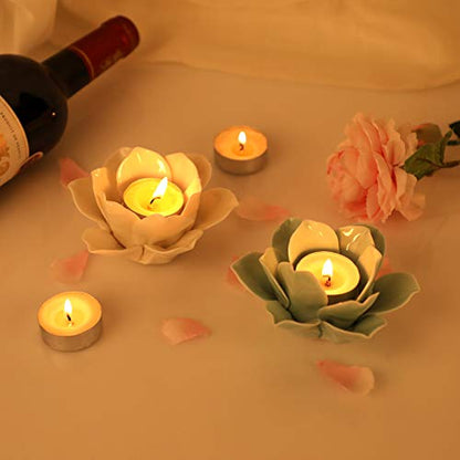 OwnMy 4.5 Inch Ceramic Lotus Flower Tea Light Holder Votive Candle Holder - color: Green