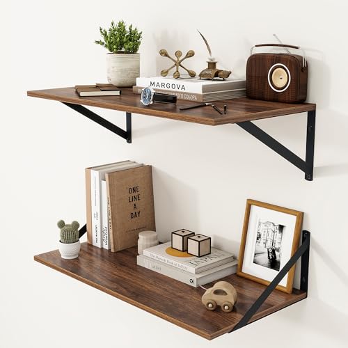 Heimlove 24W x 12D Deep Floating Shelves Set of 2 Walnut - color: Walnut With Black Metal Bracket, size: 24Wx12Dx5.8H