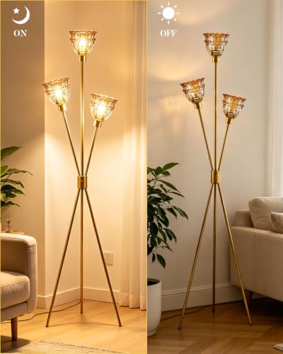 Lightdot Amber Glass Tripod Floor Lamp Dimmable Gold Floor Flower Lamps - color: Amber-Gold-79F