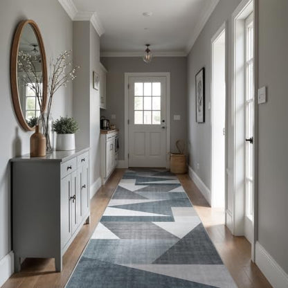 3x12 Washable Geometric Runner Rug - Non-Slip Modern Hallway Rugs Blue Grey - color: Blue/Grey, size: 3' x 12' (Rectangular)