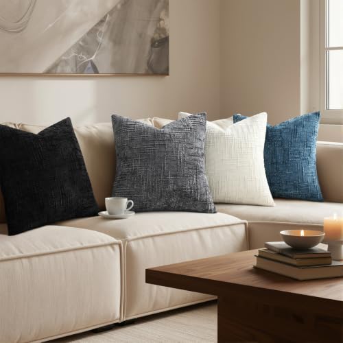 Pallene Black Textured Chenille Throw Pillow Covers 24x24 Set of 2 - color: Black, size: 24" x 24" (Pack of 2)