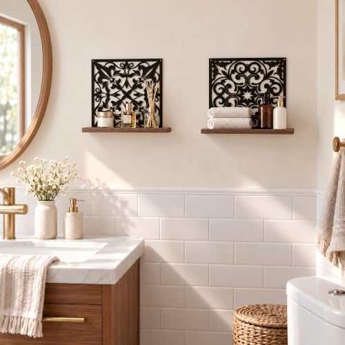 2PCS Decorative Wall Shelves, Metal & Wood Floating Shelves for Room Decor
