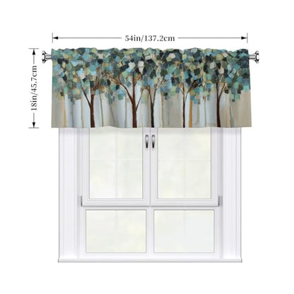 Tree Curtain Valance Short Rod Pocket Window Treatment for Living Room Bedroom Kitchen Bathroom 1 Panel 54" W x 18" L - color: Tree