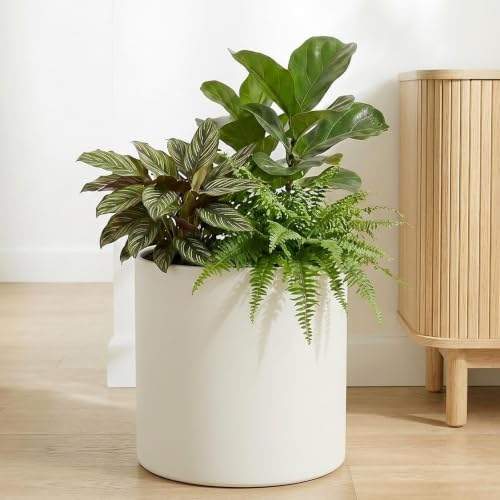 10 Inch Beige Metal Plant Pot with Drainage Hole, Indoor Outdoor - color: 10 Inch Beige