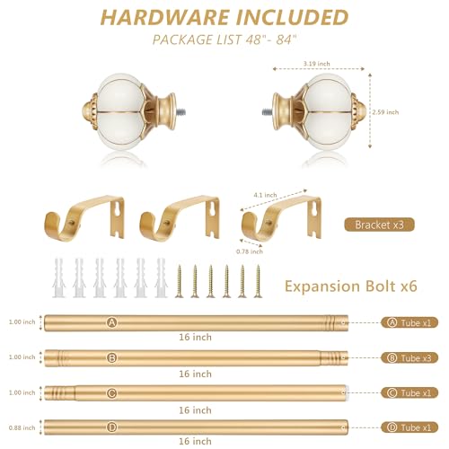Ceramic Curtain Rods for Windows 48 to 84 Inch 1 Inch Adjustable - color: Gold Beige, size: 48"-84"