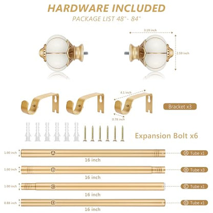 Ceramic Curtain Rods for Windows 48 to 84 Inch 1 Inch Adjustable - color: Gold Beige, size: 48"-84"