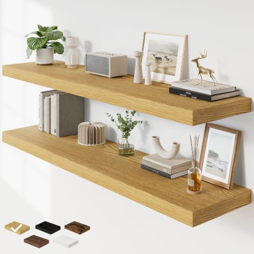 RICHFOCUS Long Floating Shelves for Wall 2Pack|Oak|55" Lx12 D - color: Oak, size: 55"L x 11.6"D, Set of 2
