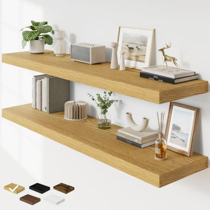 RICHFOCUS Long Floating Shelves for Wall 2Pack|Oak|55" Lx12 D - color: Oak, size: 55"L x 11.6"D, Set of 2
