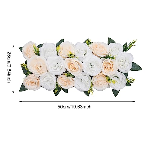 DYNAMI Wedding Dining Table Flower Centerpiece,10Pcs 19.7 * 9.8 in Artificial Rose Flowers Arrangements, Table Runner Road Lead Decorations Floral Centerpiece,for Party Table Decor (Champagne+White)