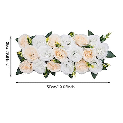 DYNAMI Wedding Dining Table Flower Centerpiece,10Pcs 19.7 * 9.8 in Artificial Rose Flowers Arrangements, Table Runner Road Lead Decorations Floral Centerpiece,for Party Table Decor (Champagne+White)