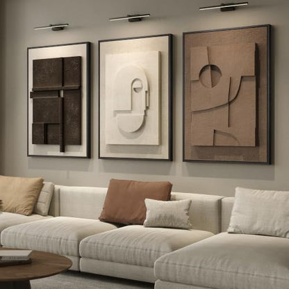 3D Large Framed Brown Abstract Wall Art for Living Room, 3Piece 24x36 In - color: Black White Brown, size: 24"w X 36"h X 3pcs