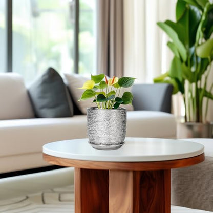 Ceramic Plant Pot 5 Inch, Indoor Planter with Drainage, Silver - color: Silver, size: 5.3 Inch