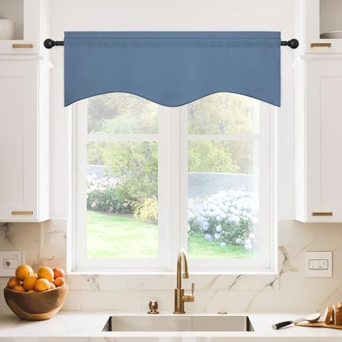 NICETOWN 2 Panels Stone Blue Kitchen Valances for Window, 42W x 18L - color: Stone Blue, size: 42"W x 18"L (Pack of 2)
