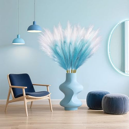 8 Pcs 35.4" Blue Gradient Faux Pampas Grass, Tall Pampas Grass Vase Filler - color: Blue, size: 35.4inch-8Pcs
