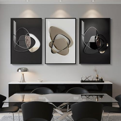 Large Framed Modern Abstract Living Room Wall Art, 3 Piece 24x36 In - color: Abstract Metal Rings, size: 24" W x 36" H x 3 pieces