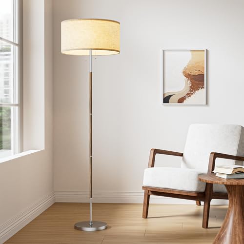 2-Light 3 Color Temperature Mid Century Floor Lamp for Living Room - color: Nickel Silver & Beige