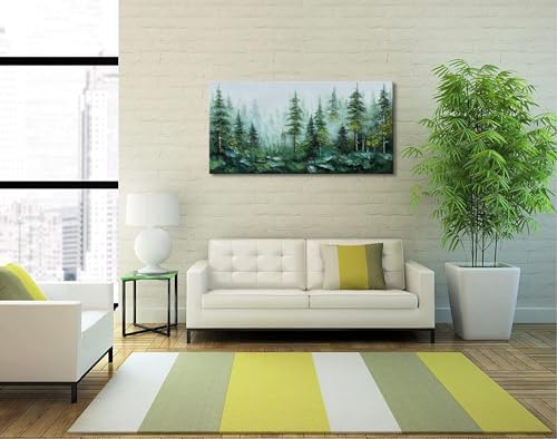Alenoss Hand Painted 3D Abstract Oil Painting, Green Forest Wall Art - color: AL-B101