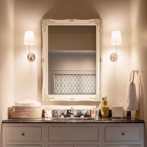 European Style Decorative Mirrors for Wall, Bathroom Mirrors Wall Mounted Mirror (Ivory White)