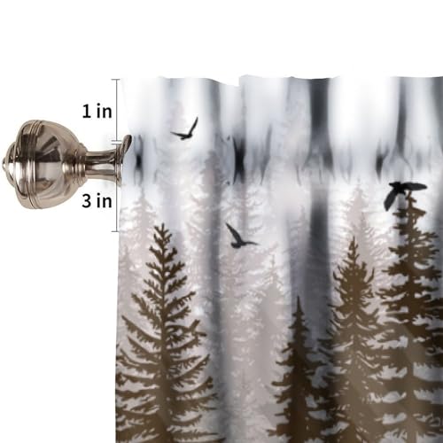 Misty Forest Valance Curtain, Rustic Farmhouse Pine Tree Landscape Country Woodland Deer Print Blackout Short Window Drape for Kitchen Living Room Bedroom, 54x18inch - color: Deer-3