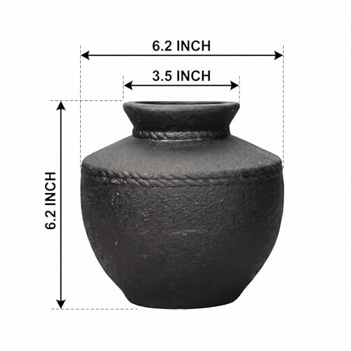 Black Ceramic Vase - 6 Inch Small Rustic Farmhouse Flower Vases for Home Decor Decorative Minimalist Vase for Centerpiece Coffee Table Bedroom Living Room Decor - color: Black, size: 6 Inch
