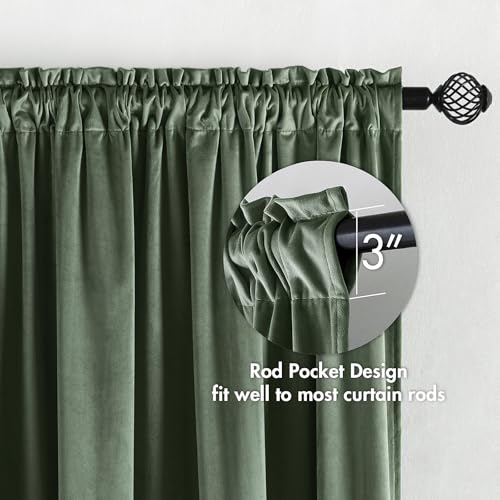 MIULEE Sage Green Blackout Velvet Curtains Drapes 63 Inch Long 52"x63" - color: Sage Green, size: 52"W x 63"L (Pack of 2)