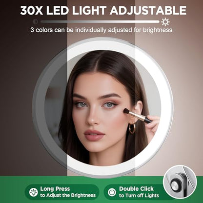 30x Magnifying Mirror, Chrome Lighted Makeup Mirror with 3 Colors Modes - color: Chrome