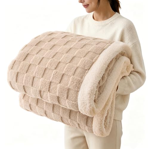 Gracelife Sherpa Throw Blanket for Couch, Flannel Cozy Soft Thick Blanket for Bed - Fleece, Beige, 60x80 Inches - color: Beige, size: 60"*80"