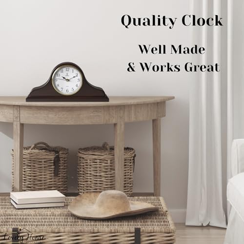 Mantel Clock for Fireplace, Solid Wood Silent Non-Chiming Mantle Clock - color: Dark Brown Arabic Numerals