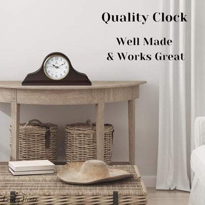 Mantel Clock for Fireplace, Solid Wood Silent Non-Chiming Mantle Clock - color: Dark Brown Arabic Numerals