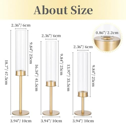 Hewory Gold Candlestick Holders: 6PCS Glass Hurricane with Brass Base - color: Matte Gold, size: 6pcs