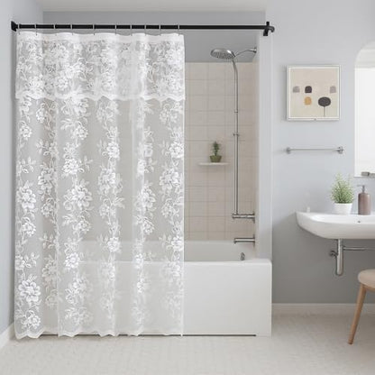 White Lace Shower Curtain with Attached Valance, 72 x 72 Inch 1 Panel - color: White, size: 72"W x 72"L (Pack of 1)