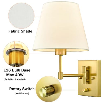 SAMTEEN Modern Gold Plug in Wall Sconces with Linen Shade Set of Two - color: Gold