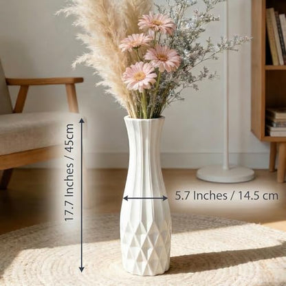 White Tall Ceramic Floor Vase, 17.7 Inch, Flared Geometric Design - color: Shape 2, size: 17.7 Inch