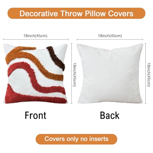 Boho Tufted Abstract Throw Pillow Covers 18x18 Inch, Orange Red - color: Warm Ember Flow Tufted