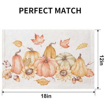 QIYI Fall Placemats Set of 4, 12"x18" Linen Place Mats, Pumpkin Harvest - color: Pumpkin Harvest, size: Set of 4