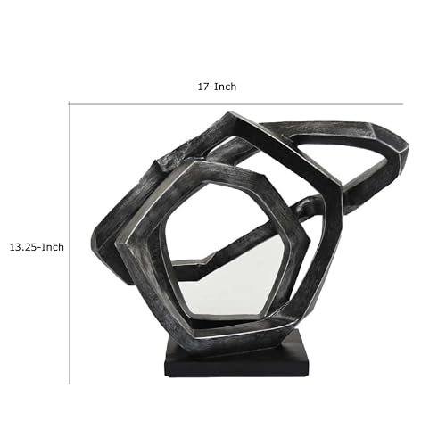 Benzara Abstract Decorative Tabletop Sculpture, Gray Resin Geometric, 17 Inch