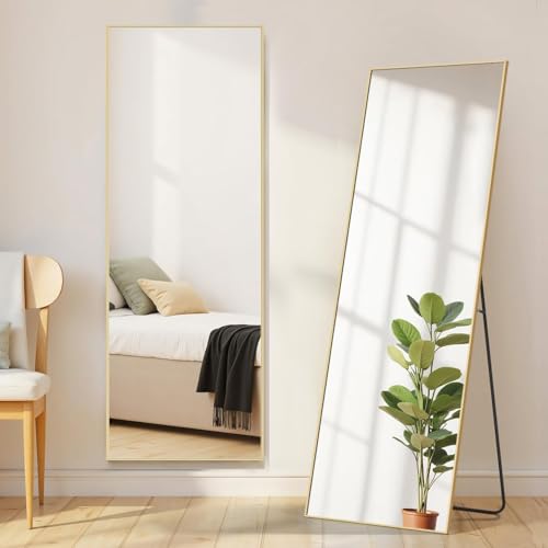 16"x59" Mirror Full Length, Upgraded Body Wall Mirrors - color: Claccic Gold-rect, size: 59"L x 16"W