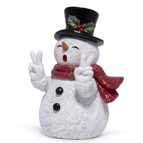 Hodao Christmas Snowman Figurine Decor, Holiday Snowman Statue for Home - color: White-red 1