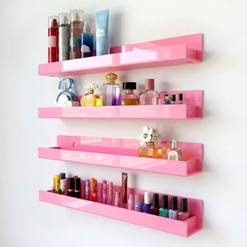 4 Pack 15 Inch Pink Acrylic Floating Wall Shelves, Kids Bookshelf - color: 15in-pink