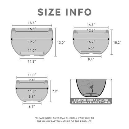 Kante Set of 3 Black Concrete Bowl Planters 20" 15.7" 11.8" Dia - color: Black, size: 19.9"D + 15.7"D + 11.8"D