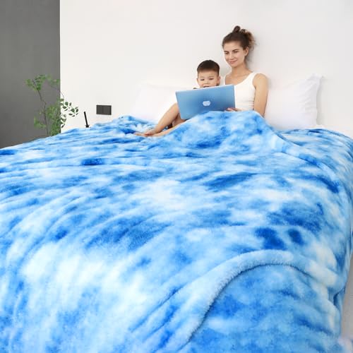 obinsm Blue Fleece Throw Blanket King Size, Fuzzy Big Blankets for Bed - color: Blue Tie Dye Blanket, size: Size 90" x 108"(228 x 274 cm)