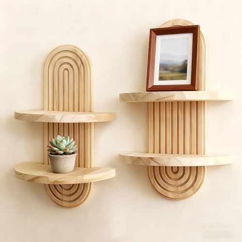 Artilady Boho Shelf Wall Decor, Solid Wood Floating Shelves Srorage Display - color: Beige B