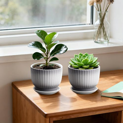 Ceramic Plant Pots, 5.5 Inch, Gray+White, Set of 4 - color: Gray + White, size: 5.5 Inch(4 PCS)
