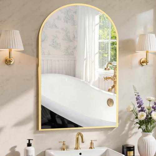 Sweetcrispy 20"x30" Arched Bathroom Mirror, Bathroom Mirrors for Over Sink - color: Gold-arched, size: 30"L x 22"W