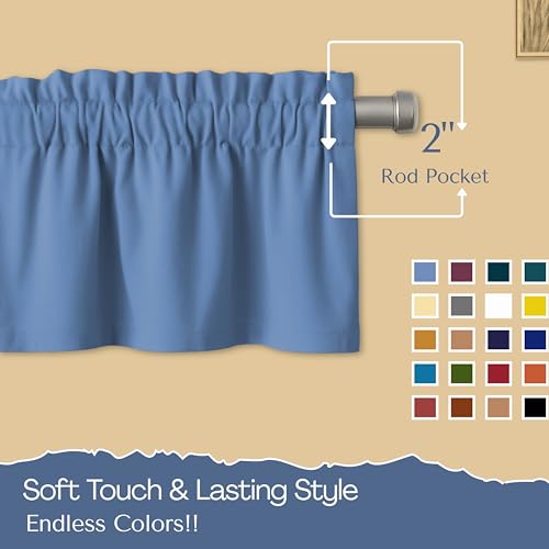Native Fab 3 Piece Window Curtain Tiers 26"x36" and Valance 54"x18" Set - Rod Pocket - Semi Sheer - Short Curtain for Kitchen, Cafe, Living Room - Sky Blue - color: Sky Blue