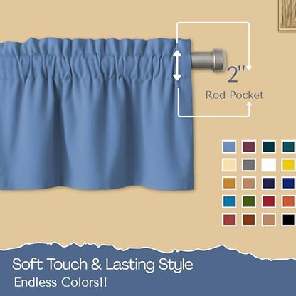 Native Fab 3 Piece Window Curtain Tiers 26"x36" and Valance 54"x18" Set - Rod Pocket - Semi Sheer - Short Curtain for Kitchen, Cafe, Living Room - Sky Blue - color: Sky Blue